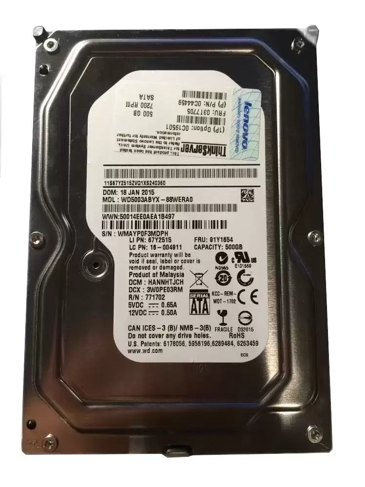 Lenovo 0C19501 500GB 7200RPM SATA 6Gb/s 64MB Cache 3.5inch Internal Hard Drive for ThinkServer