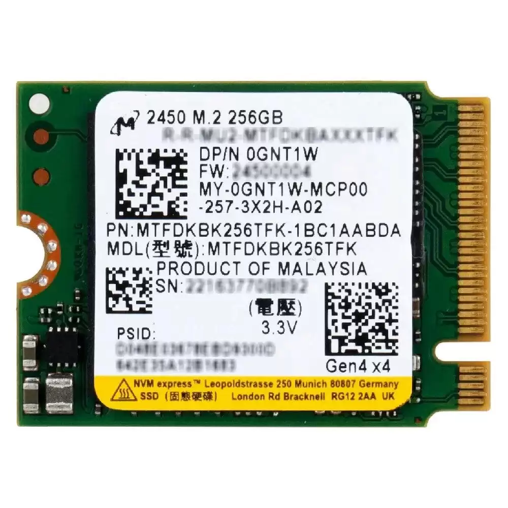 Micron MTFDKBK256TFK 2450 256GB PCI-Express 4.0 x4 TLC M.2 2230 Solid State Drive