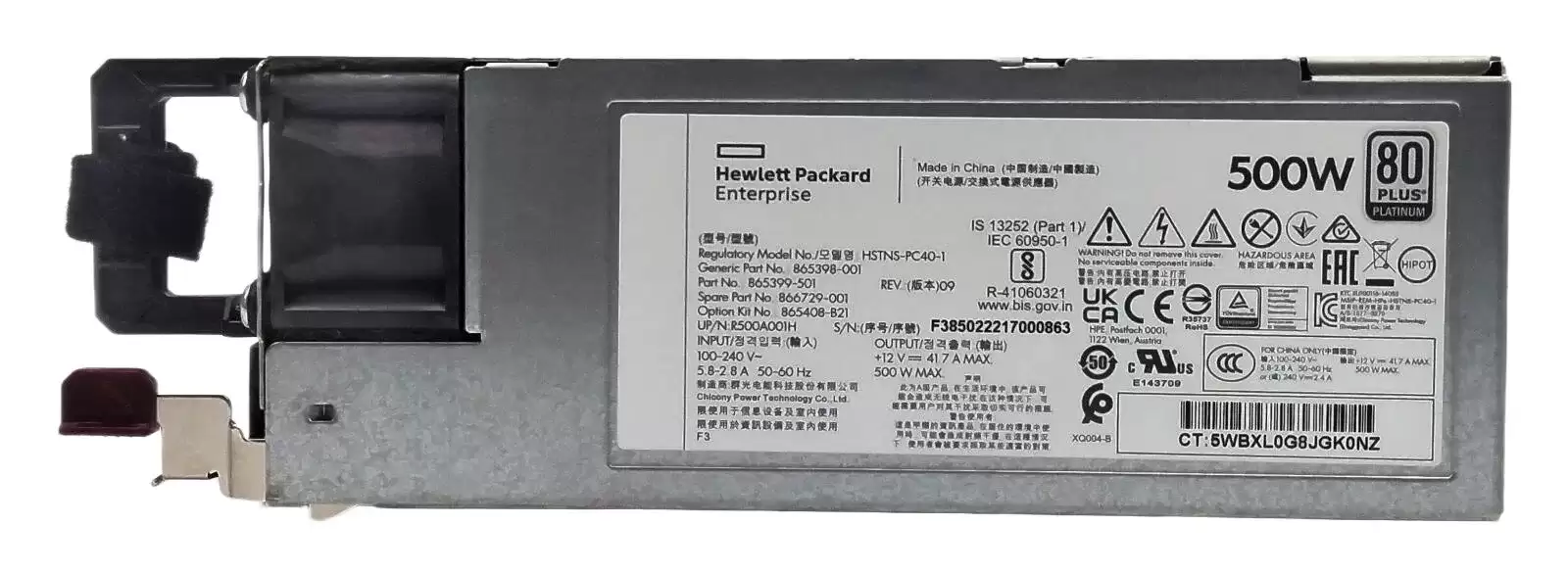 HPE 865399-501 500-Watts 80 Plus Flex Slot Platinum Hot Swap Power Supply for ProLiant 300 G9 and G10