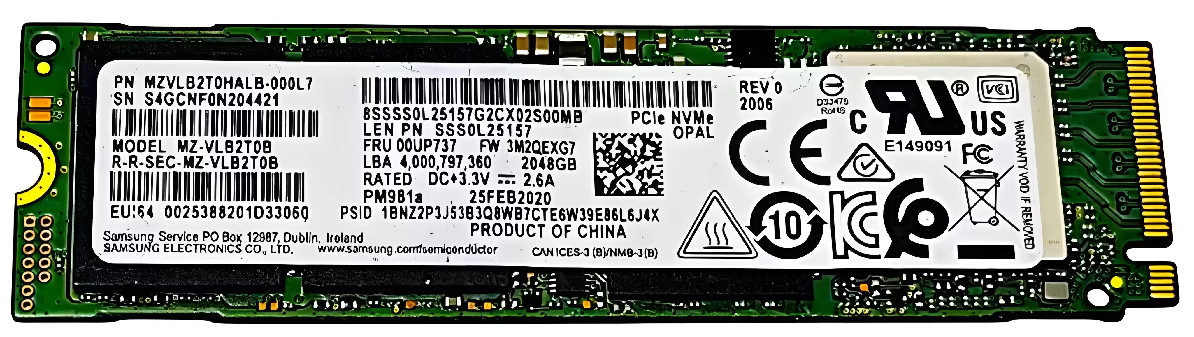 Micron MZVLB2T0HALB 970 Evo Plus 2TB PCI-Express 3.0 x4 3D NAND TLC AES-256 TCG Opal 2.0 M.2 2280 Solid State Drive
