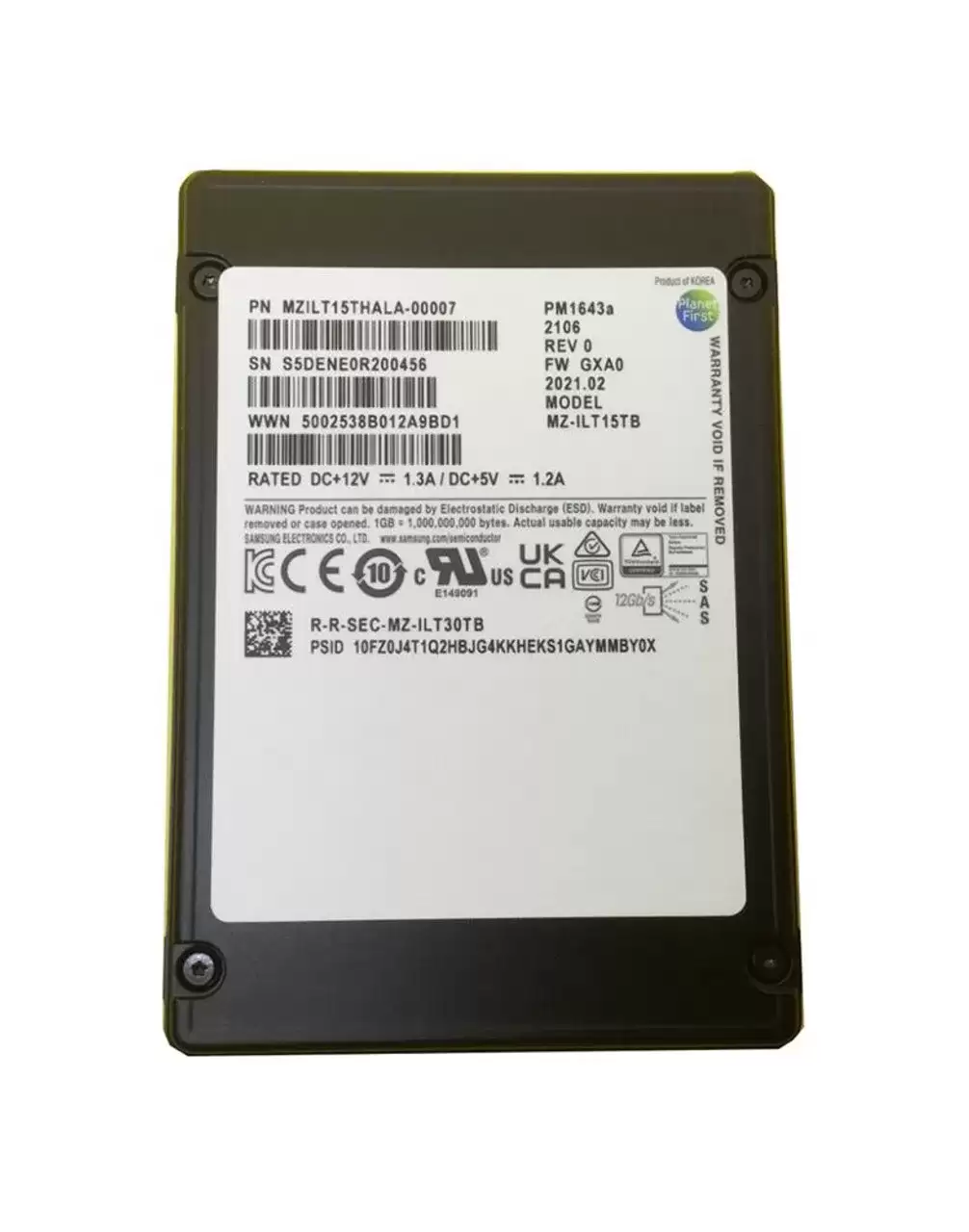 Samsung MZ-ILT15TB PM1643a 15.36TB SAS 12Gb/s 3D NAND TLC 2.5-inch Solid State Drive