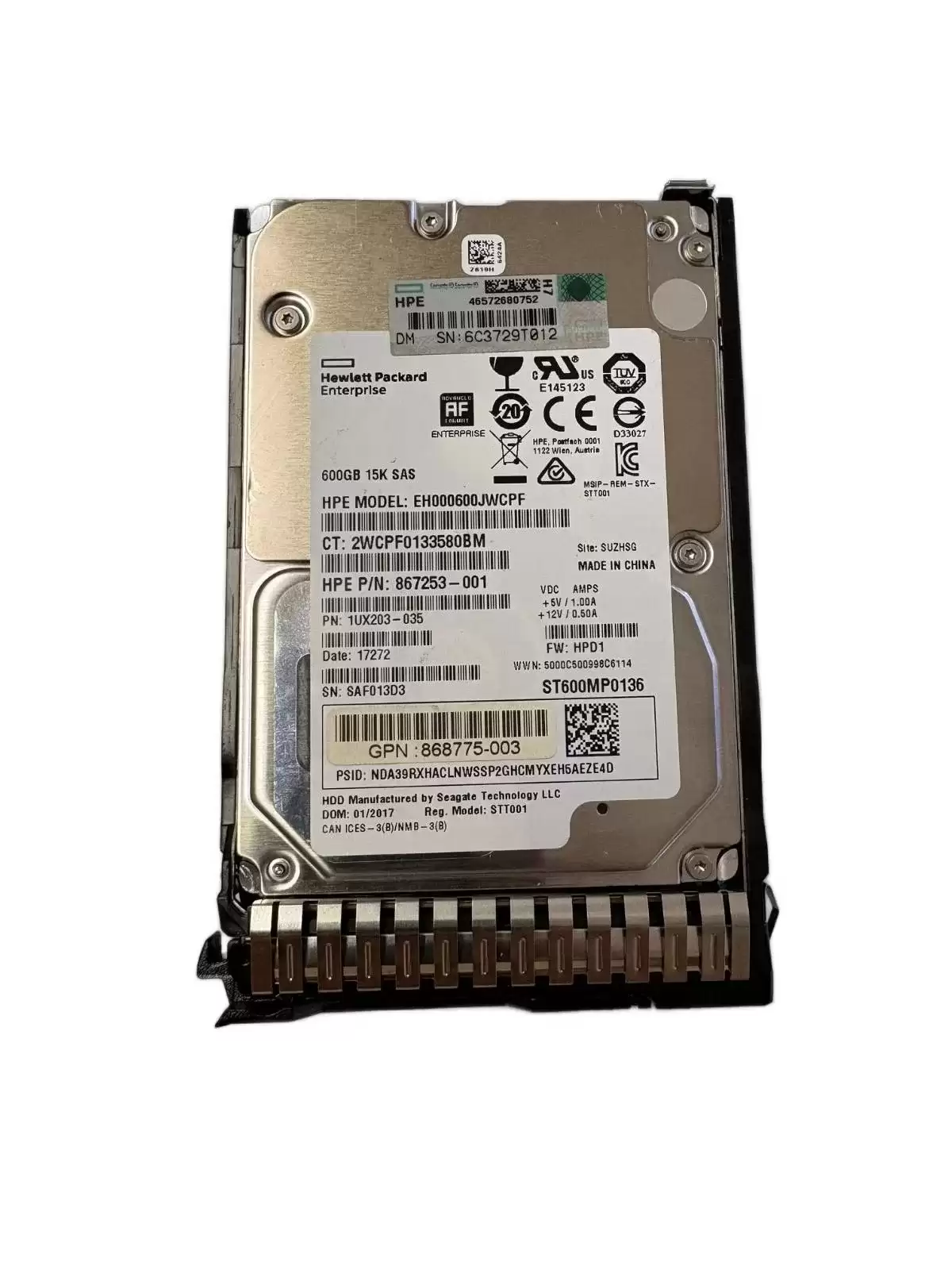 HPE 870763-B21 600GB SAS 12Gb/s Digitally Signed Hot Swap 15000RPM (512e) 2.5-inch Internal Hard Drive with Smart Carrier for ProLiant G8 G9 and G10