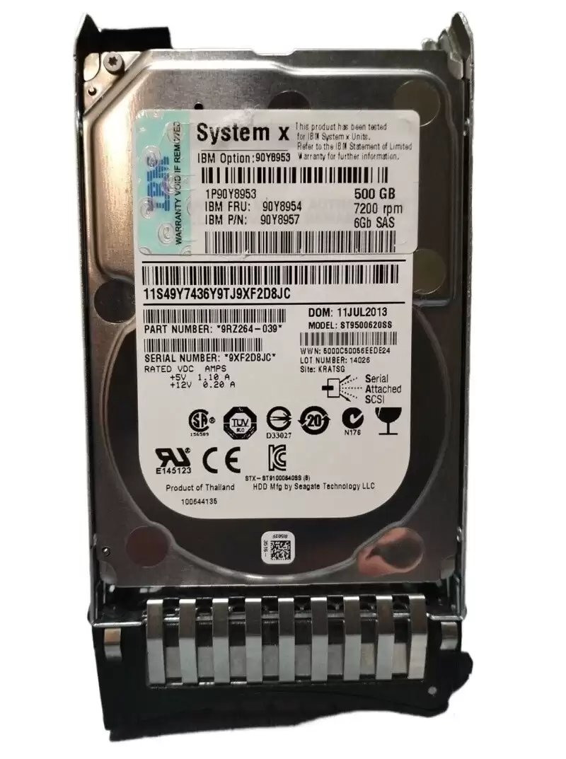 IBM 90Y8957 500GB SAS 6Gb/s 7200RPM 2.5inch Internal Hard Drive with Tray