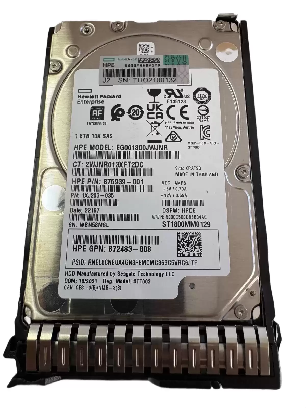 HPE 876939-001 1.8TB SAS 12Gb/s Digitally Signed Hot Swap 10000RPM (512e) 2.5-inch Internal Hard Drive with Smart Carrier for ProLiant G8 G9 and G10