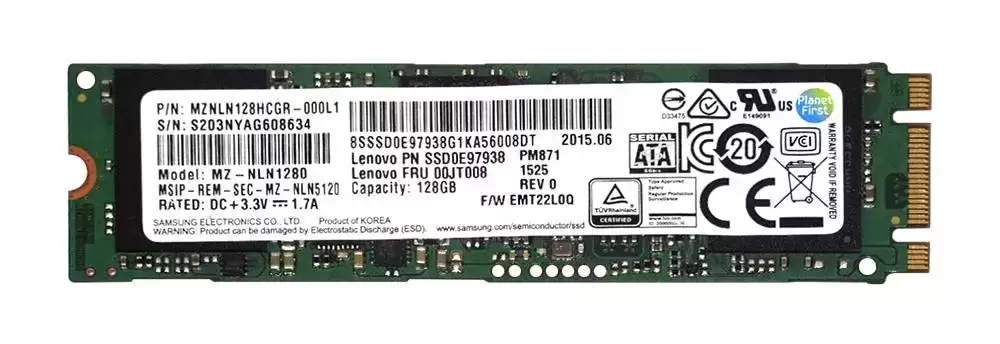 Samsung MZ-NLN1280 PM871 128GB SATA 6Gb/s Mainstream Endurance TLC AES-256 M.2 2280 Solid State Drive