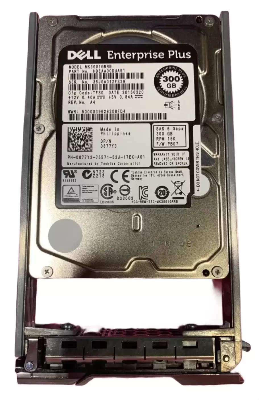 Dell 0877Y3 300GB SAS 6Gb/s Hot Swap 15000RPM 2.5-inch Internal Hard Drive with Tray for EqualLogic PS6100 and PS6210