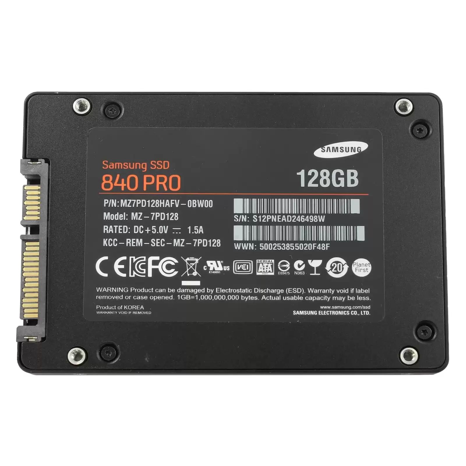 Samsung MZ-7PD128 840 Pro 128GB SATA 6Gb/s 2D NAND MLC AES-256 2.5-inch Solid State Drive