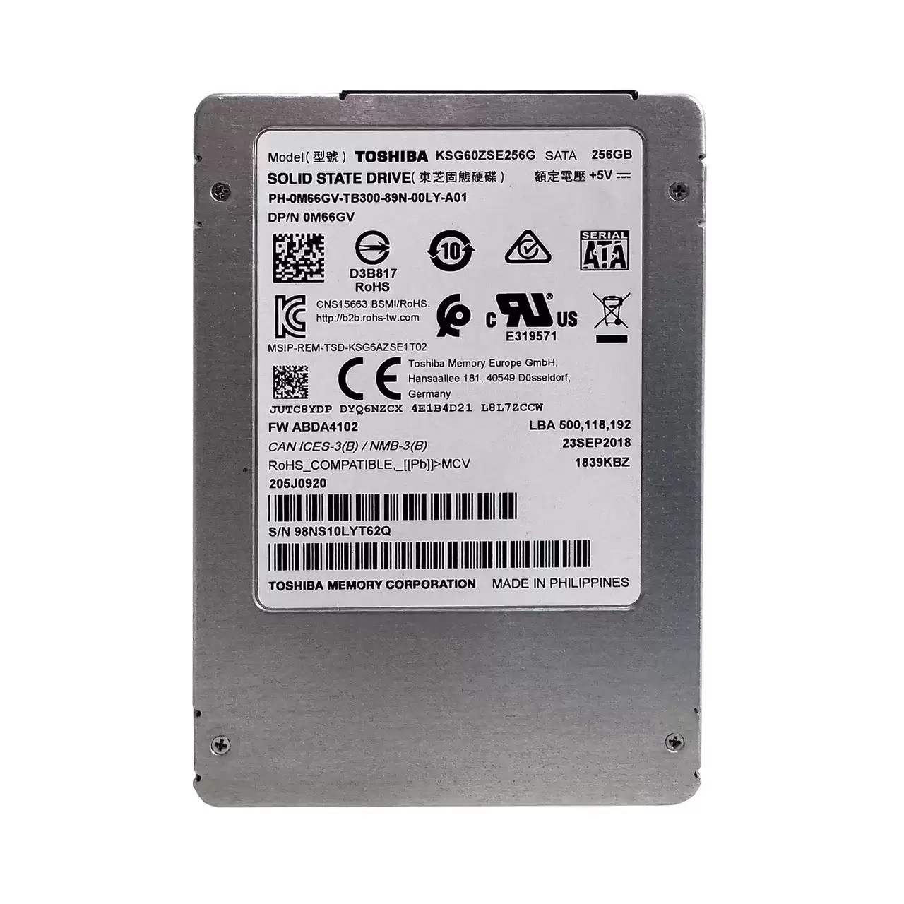 Toshiba KSG60ZSE256G SG6 Client 256GB SATA 6Gb/s 3D NAND TLC 2.5-inch Solid State Drive