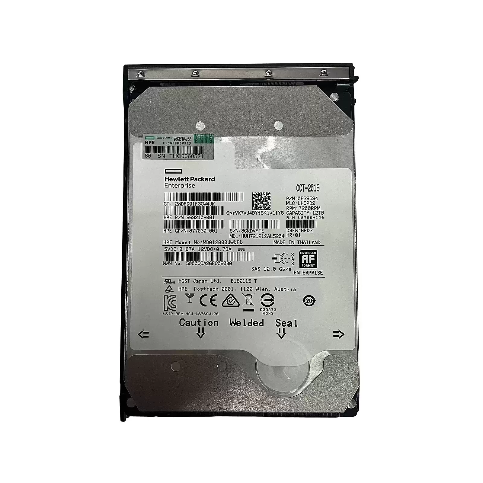 HPE 881781-B21 12TB SAS 12Gb/s Digitally Signed Midline Hot Swap 7200RPM (512e) 3.5-inch Internal Hard Drive with Low Profile Carrier for ProLiant G10 G10 Plus and G11