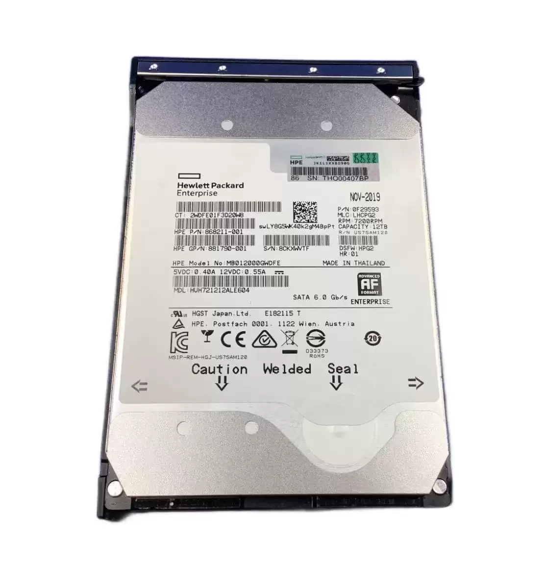 HPE 881787-B21 12TB SATA 6Gb/s Low Profile Helium Midline Hot Swap 7200RPM (512e) 3.5-inch Internal Hard Drive with Smart Carrier for ProLiant G8 G9 and G10