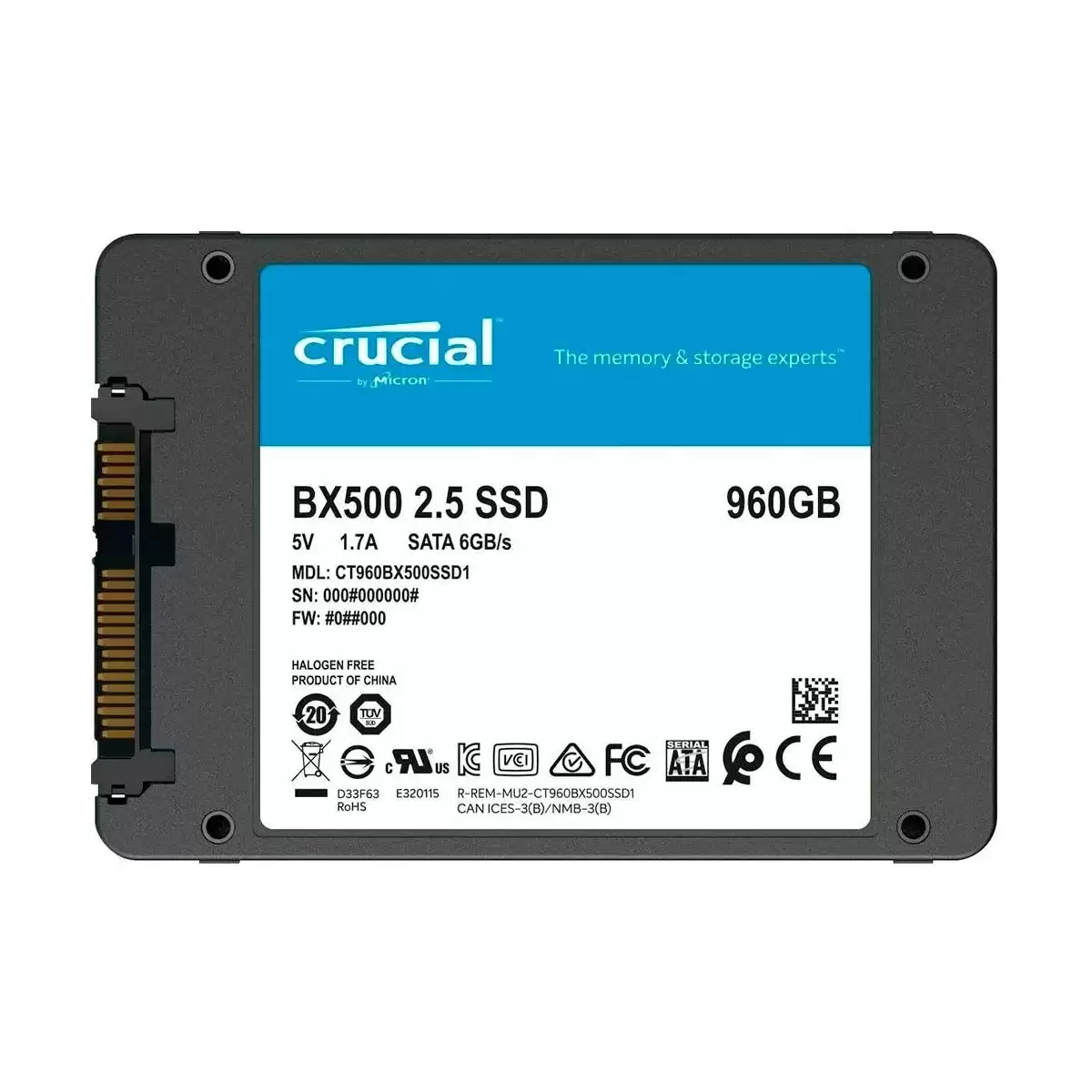 Crucial CT960BX500SSD1 BX500 960GB SATA 6Gb/s 3D NAND QLC 2.5-inch Solid State Drive