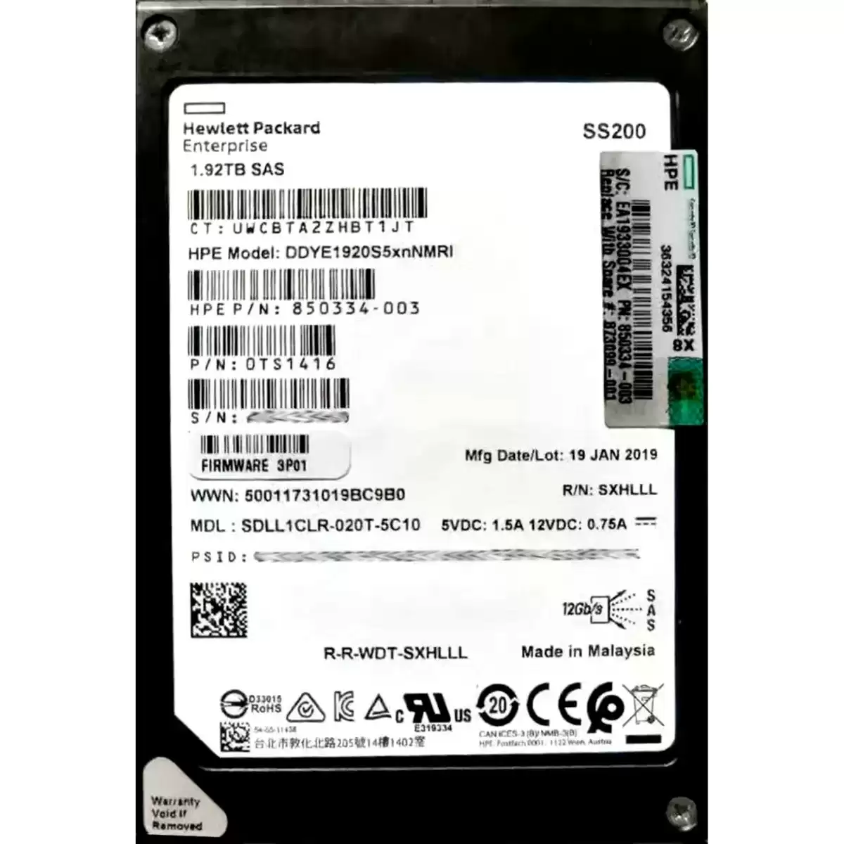 HPE 850334-003 1.92TB SAS 12Gb/s 2.5-inch Solid State Drive For 3PAR StoreServ 20000 and 9000