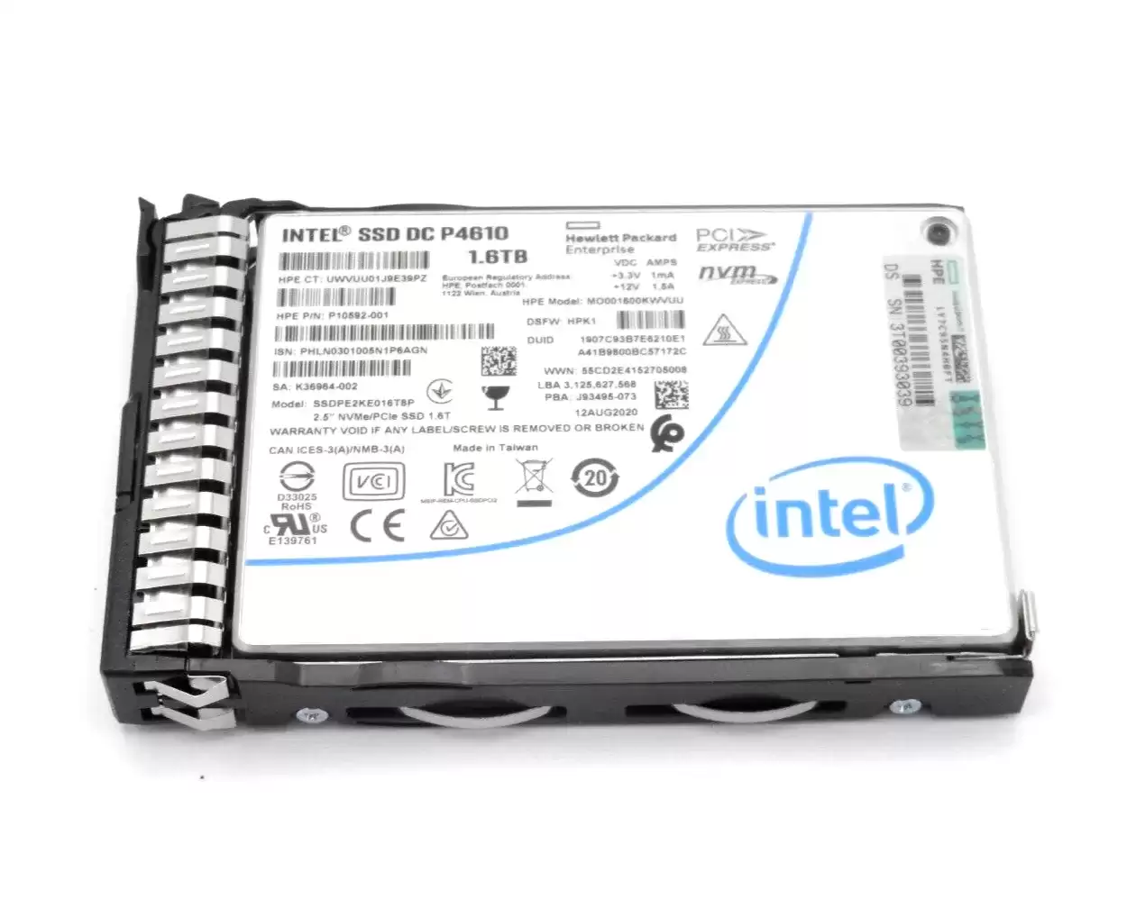 HPE P10592-001 1.6TB PCI-Express 3.0 x4 Hot Swap Mixed Use Digitally Signed U.2 Solid State Drive For ProLiant G9 and G10