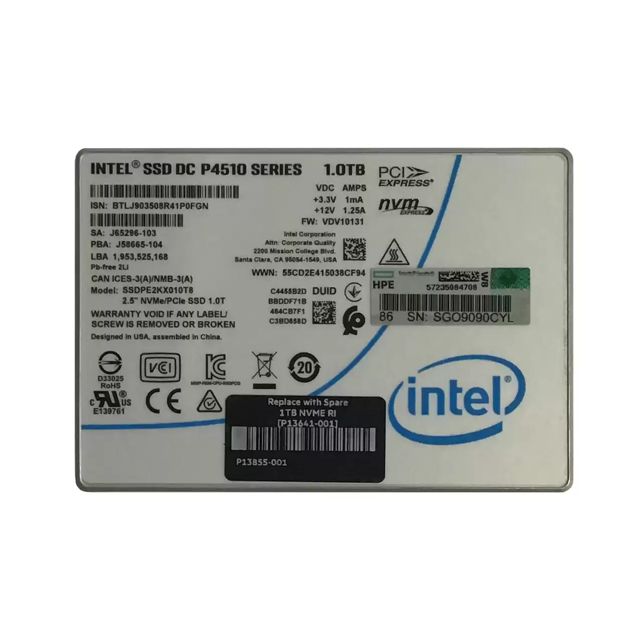 HPE P13641-001 1TB PCI-Express 3.0 x4 Read Intensive U.2 Solid State Drive