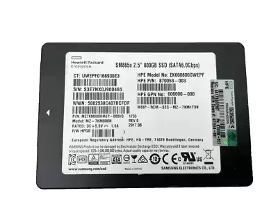 Samsung MZ-7KM800N SM865a 800GB SATA 6Gb/s Write Intensive TLC 2.5-inch Solid State Drive