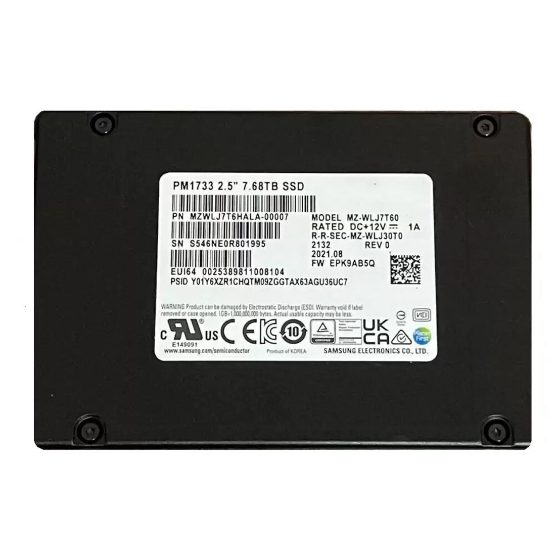 Samsung MZ-WLJ7T60 PM1733 7.68TB PCI-Express 4.0 x4 Read Intensive U.2 Solid State Drive