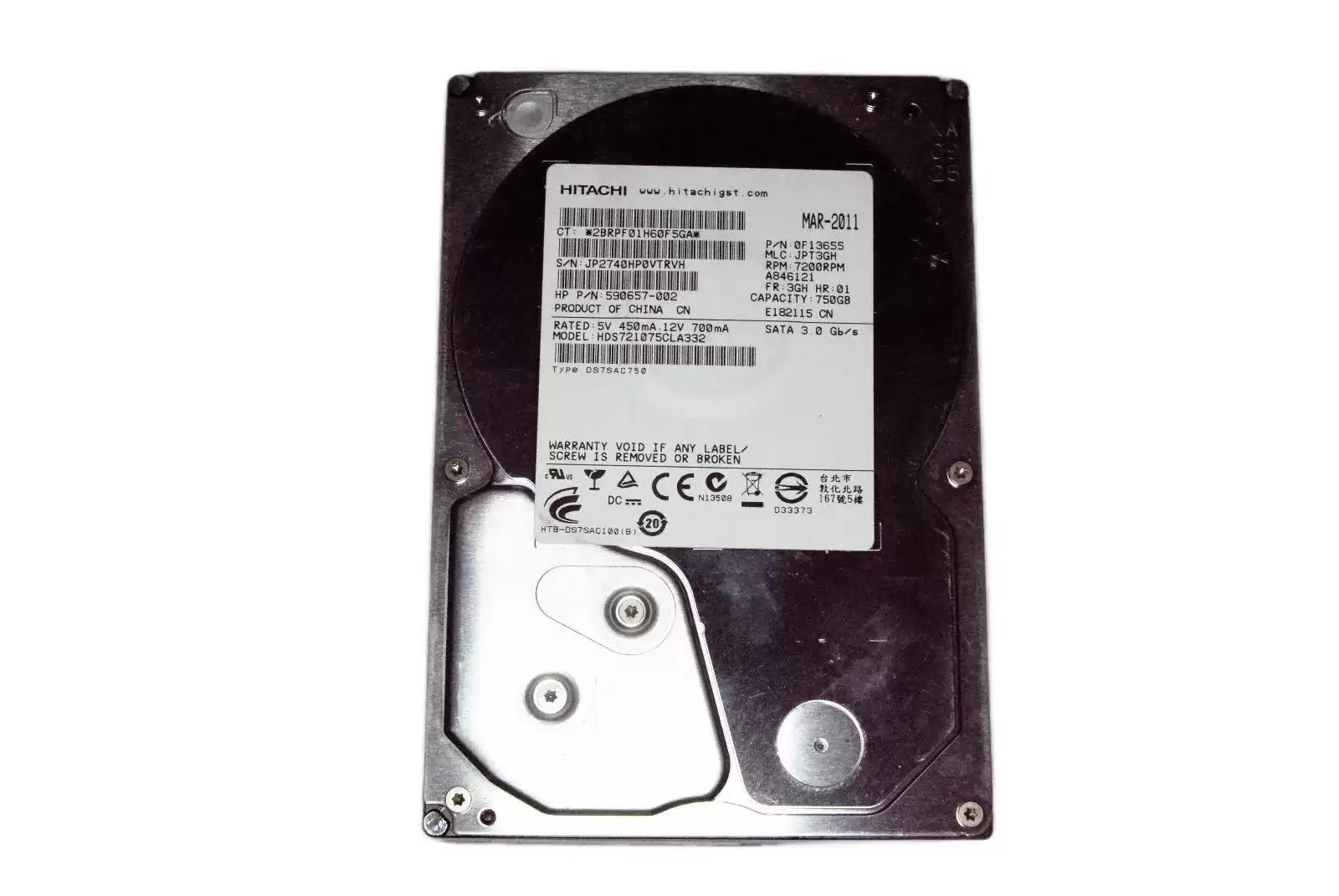 HPE 590657-002 750GB SATA 3Gb/s 7200RPM 3.5-inch Internal Hard Drive