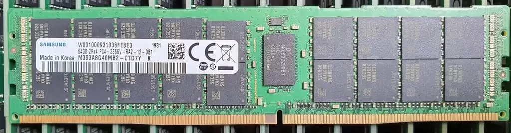 Samsung M393A8G40MB2-CTD 64GB 2666MHz DDR4 PC4-21300 ECC Registered CL19 288-Pin DIMM 1.2V Dual Rank X4 Memory Module