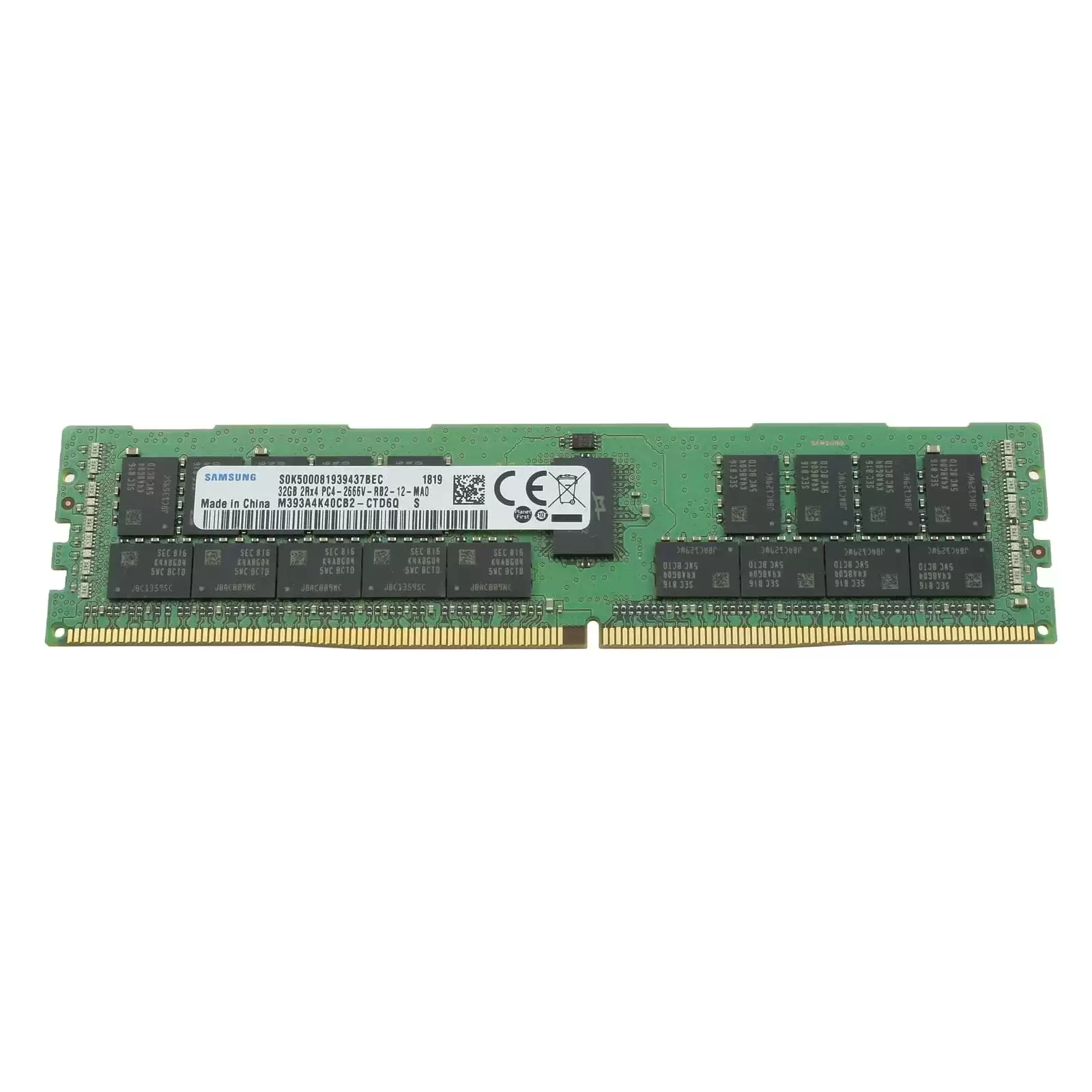Samsung M393A4K40CB2-CTD 32GB 2666MHz DDR4 PC4-21300 ECC Registered CL19 288-Pin DIMM 1.2V Dual Rank X4 Memory Module