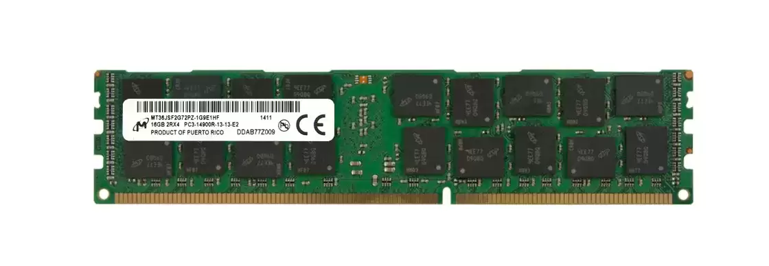 Micron MT36JSF2G72PZ-1G9E1 16GB 1866MHz DDR3 PC3-14900 ECC Registered CL13 240-Pin DIMM 1.5V Dual Rank X4 Memory Module