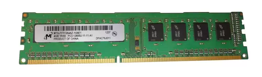 Micron MT8JTF51264AZ-1G6E1 4GB 1600MHz DDR3 PC3-12800 ECC Unbuffered CL11 240-Pin DIMM 1.5V Single Rank X8 Memory Module