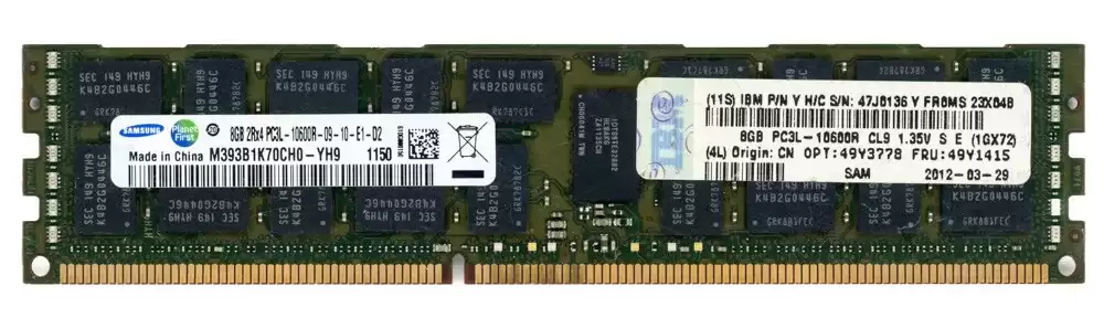 IBM 49Y1415 8GB 1333MHz DDR3 PC3-10600 ECC Registered CL9 240-Pin DIMM 1.35V Dual Rank X4 Memory Module