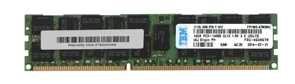 IBM 46W0670 16GB 1866MHz DDR3 PC3-14900 ECC Registered CL13 240-Pin DIMM 1.5V Dual Rank X4 Memory Module