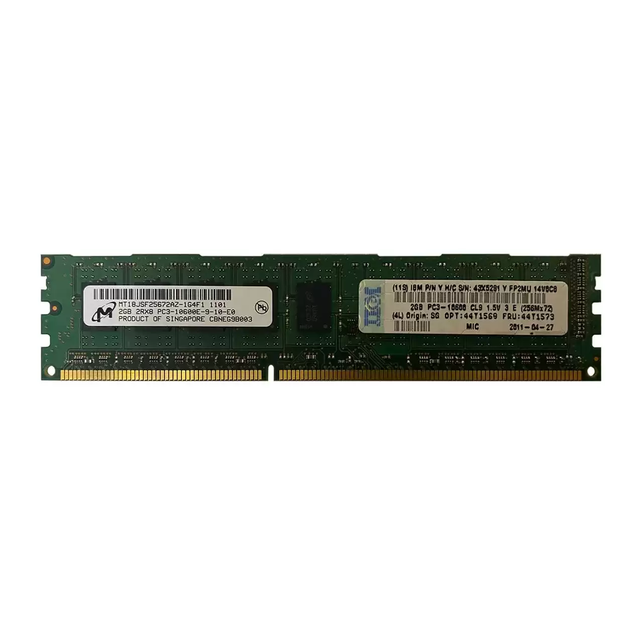 IBM 44T1569 2GB 1333MHz DDR3 PC3-10600 ECC Unbuffered CL9 240-Pin DIMM 1.5V Dual Rank X8 Memory Module