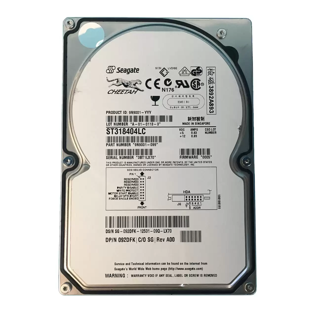 Dell 092DFK 18.4GB Ultra-160 SCSI 80-Pin 10000RPM 4MB Cache 3.5-inch Internal Hard Drive