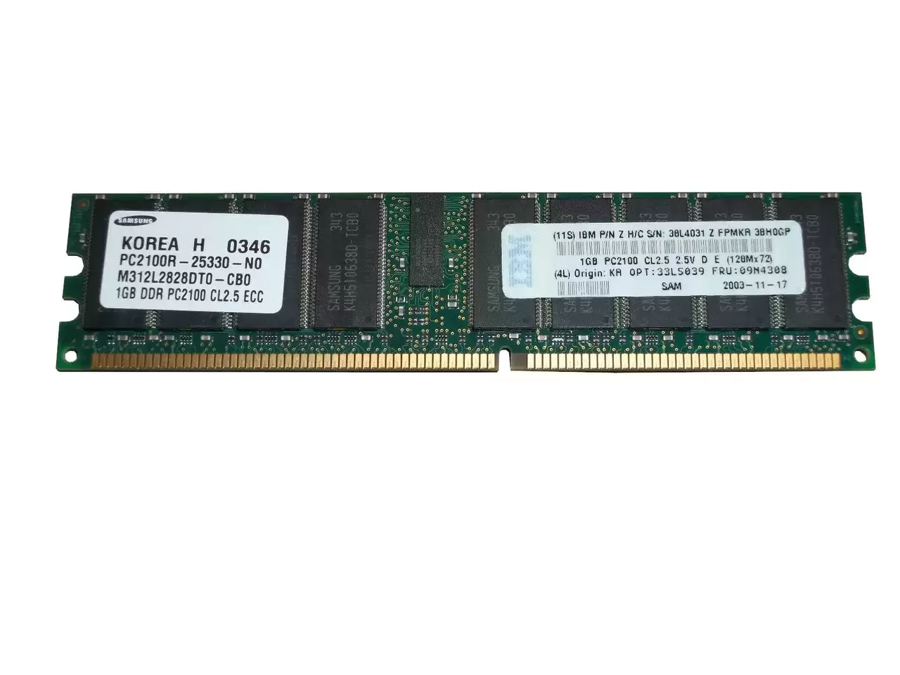 IBM 09N4308 1GB 266MHz DDR PC-2100 ECC Registered CL2 184-Pin DIMM 2.5V Dual Rank X4 Memory Module