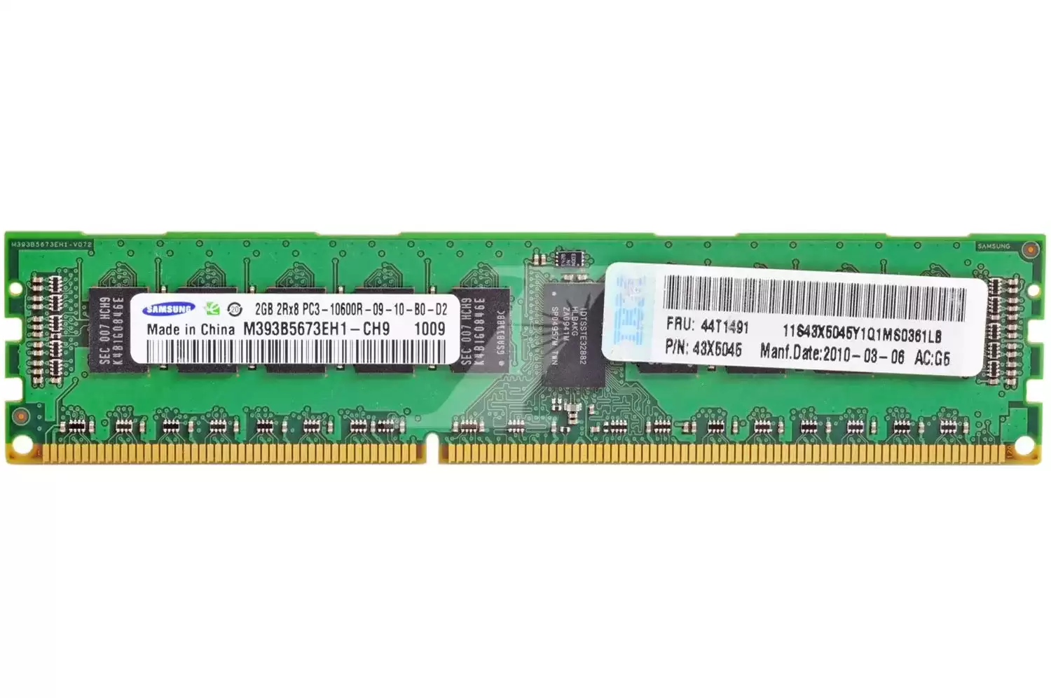 IBM 44T1491 2GB 1333MHz DDR3 PC3-10600 ECC Registered CL9 240-Pin DIMM 1.5V Dual Rank X8 Memory Module