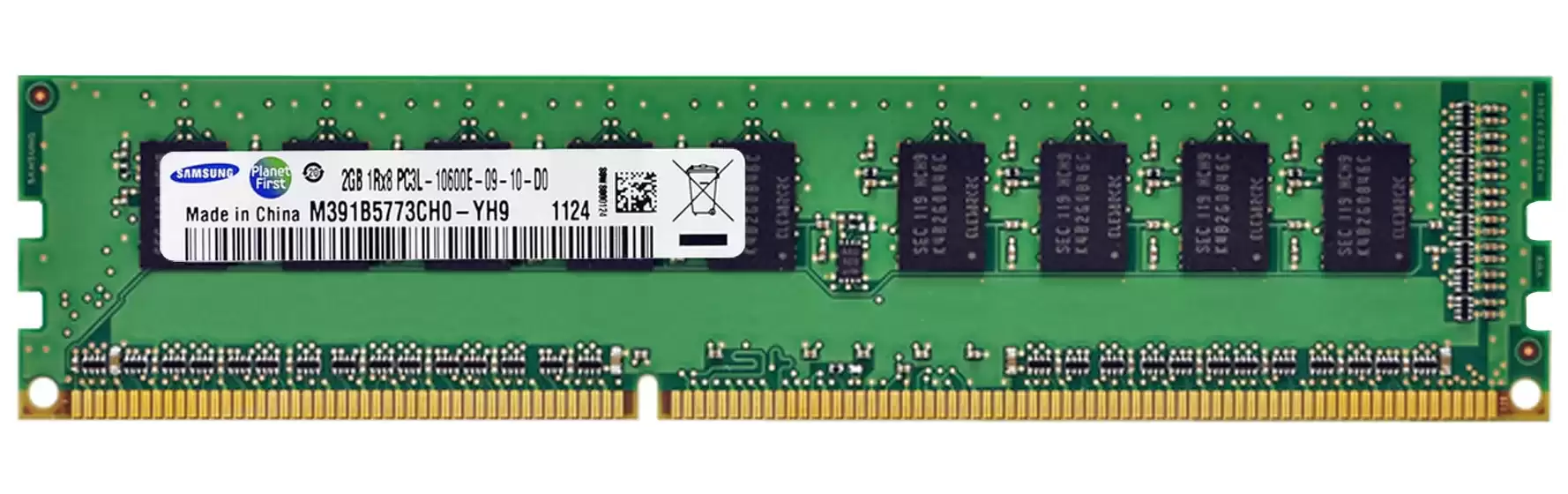 Samsung M391B5773CH0-YH9 2GB 1333MHz DDR3 PC3-10600 ECC Unbuffered CL9 240-Pin DIMM 1.5V Single Rank X8 Memory Module