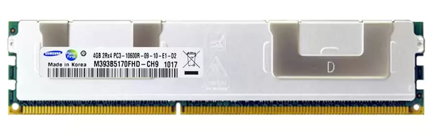 Samsung M393B5170FHD-CH9 4GB 1333MHz DDR3 PC3-10600 ECC Registered CL9 240-Pin DIMM 1.35V Dual Rank X4 Memory Module