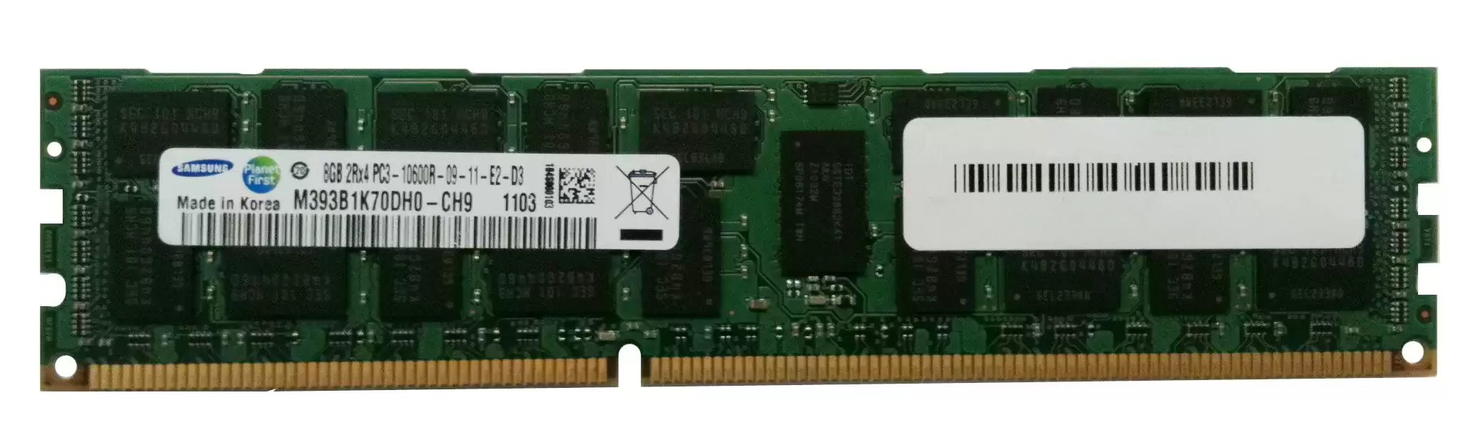 Samsung M393B1K70DH0-CH9 8GB 1333MHz DDR3 PC3-10600 ECC Registered CL9 240-Pin DIMM 1.5V Dual Rank X4 Memory Module