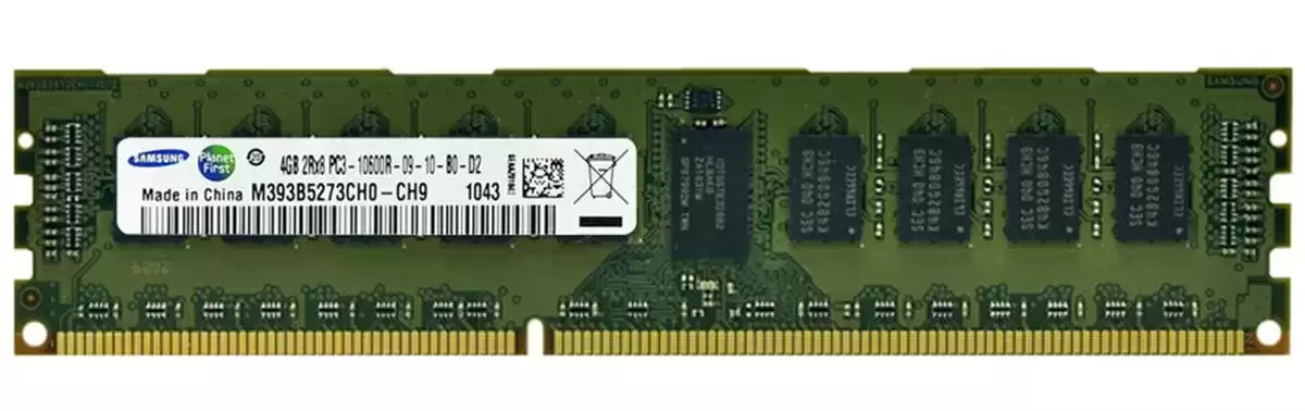 Samsung M393B5273CH0-CH9 4GB 1333MHz DDR3 PC3-10600 ECC Registered CL9 240-Pin DIMM 1.5V Dual Rank X8 Memory Module