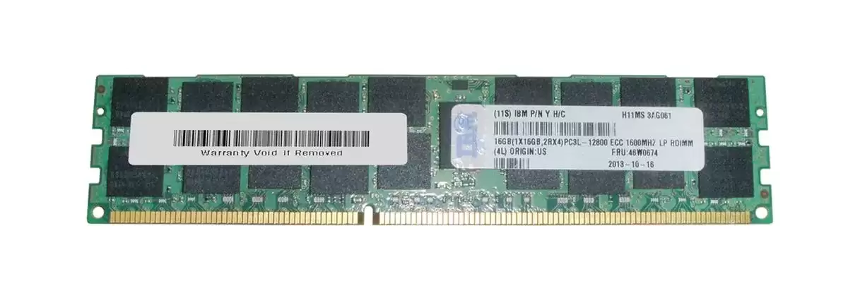 IBM 46W0674 16GB 1600MHz DDR3 PC3-12800 ECC Registered CL11 240-Pin DIMM 1.35V Dual Rank X4 Memory Module
