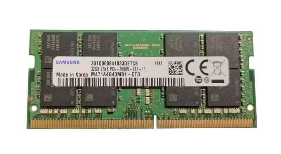 Samsung M471A4G43MB1-CTD 32GB 2666MHz DDR4 PC4-21300 ECC Registered CL19 260-Pin SoDIMM 1.2V Dual Rank X8 Memory Module