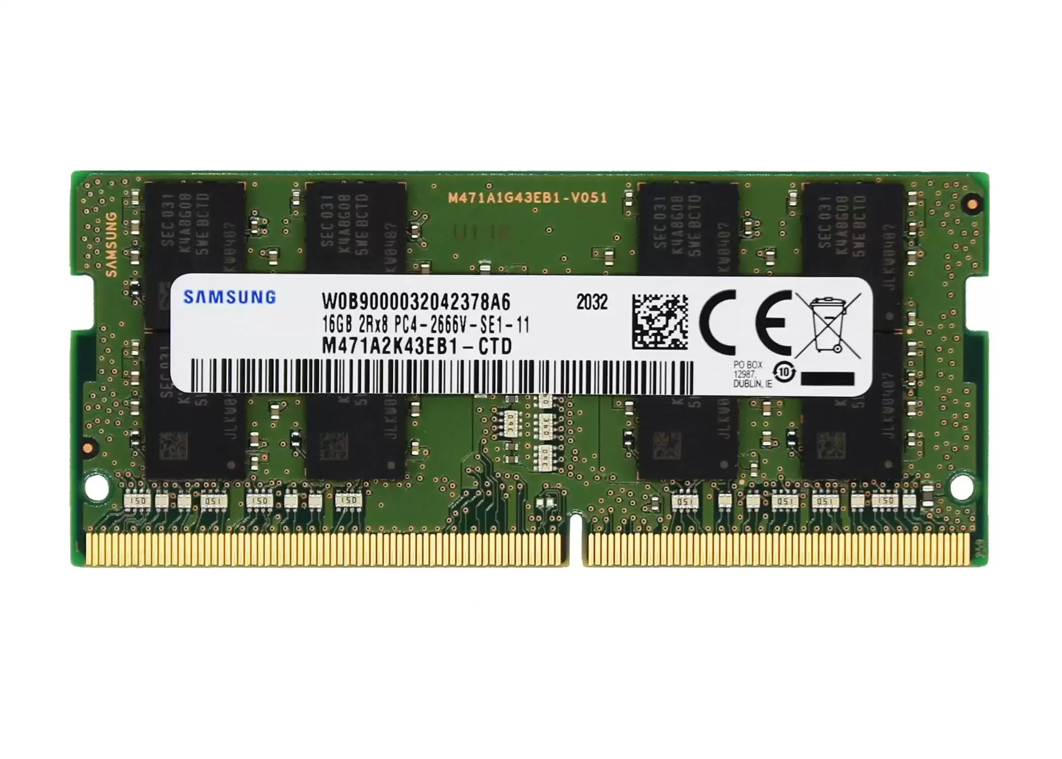 Samsung M471A2K43CB1-CTD 16GB 2666MHz DDR4 PC4-21300 ECC Registered CL19 260-Pin SoDIMM 1.2V Dual Rank X8 Memory Module