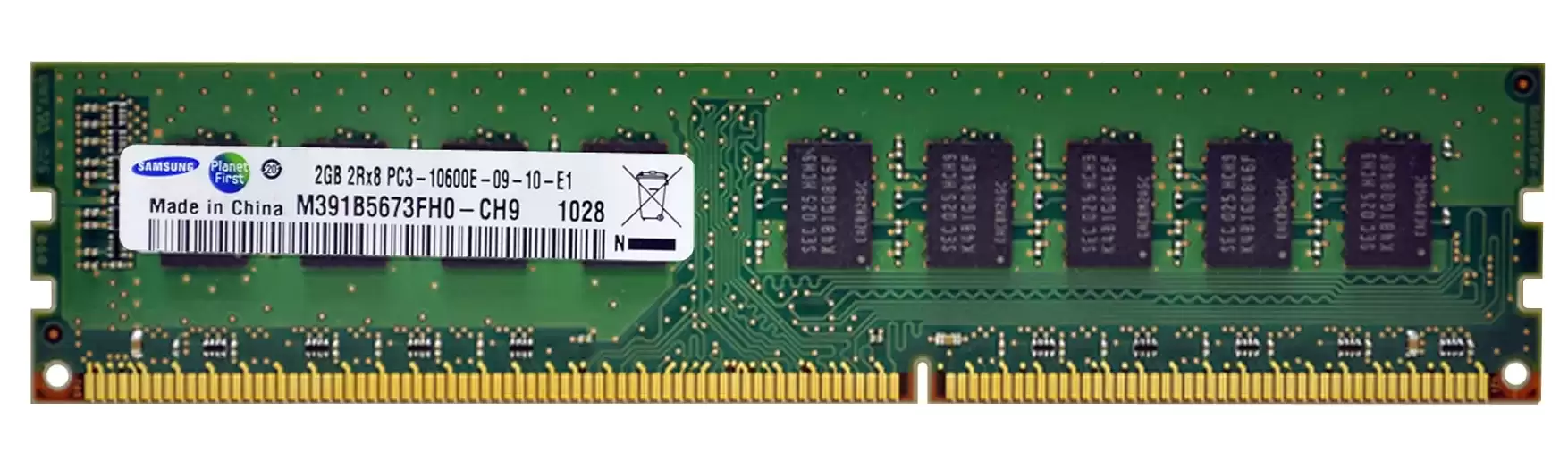 Samsung M391B5673FH0-CH9 2GB 1333MHz DDR3 PC3-10600 ECC Unbuffered CL9 240-Pin DIMM 1.35V Dual Rank Memory Module