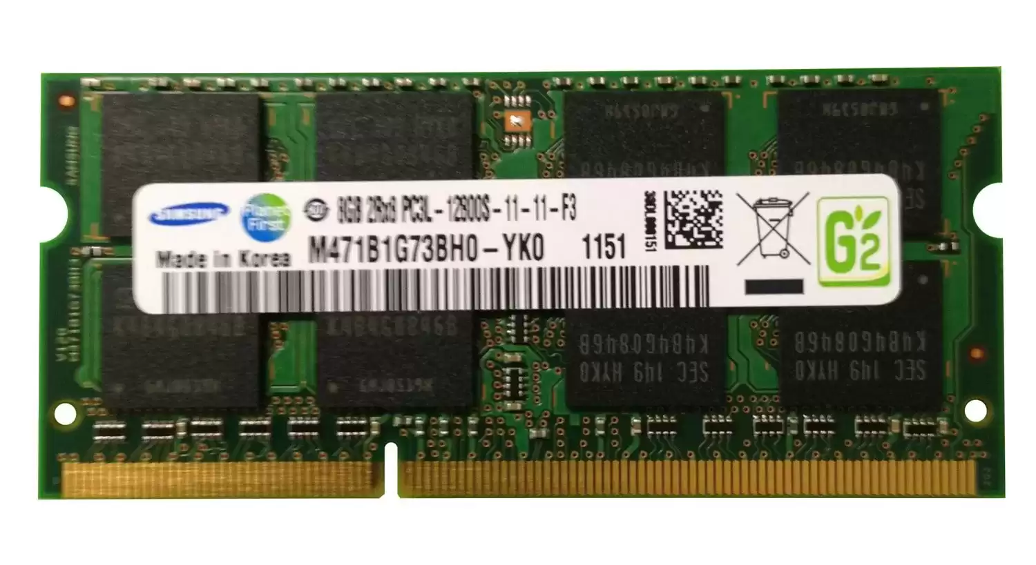 Samsung M471B1G73BH0-YK0 8GB 1600MHz DDR3 PC3-12800 ECC Registered CL11 240-Pin SoDIMM 1.35V Dual Rank Memory Module