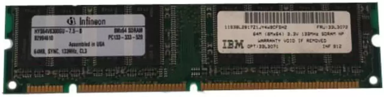 IBM 33L3072 64Mb 133MHz DDR2 PC2-5300 ECC Unbuffered CL3 168-Pin DIMM 1.8V Dual Rank X8 Memory Module