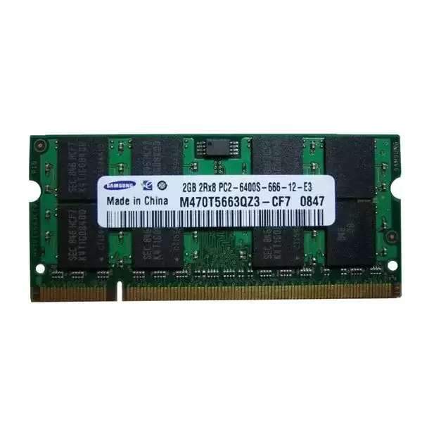 Samsung M470T5663QZ3-CF7 2GB 800MHz DDR2 PC2-6400 ECC Unbuffered CL6 200-Pin SoDIMM 1.8V Dual Rank Memory Module