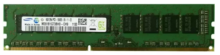 Samsung M391B1G73BH0-CH9 8GB 1333MHz DDR3 PC3-10600 ECC Unbuffered CL9 240-Pin DIMM 1.35V Dual Rank Memory Module