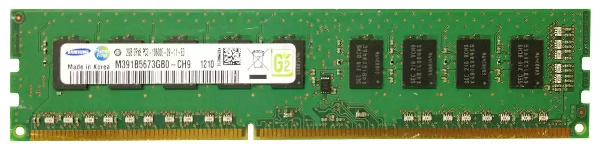 Samsung M391B5673GB0-CH9 2GB 1333MHz DDR3 PC3-10600 ECC Unbuffered CL9 240-Pin DIMM 1.35V Dual Rank Memory Module