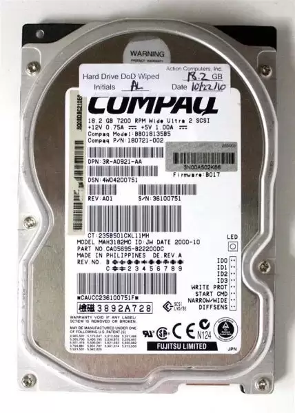 HPE 180721-002 18.2GB 7200RPM Ultra2 Wide SCSI LVD 80Pin 3.5inch Internal Hard Drive