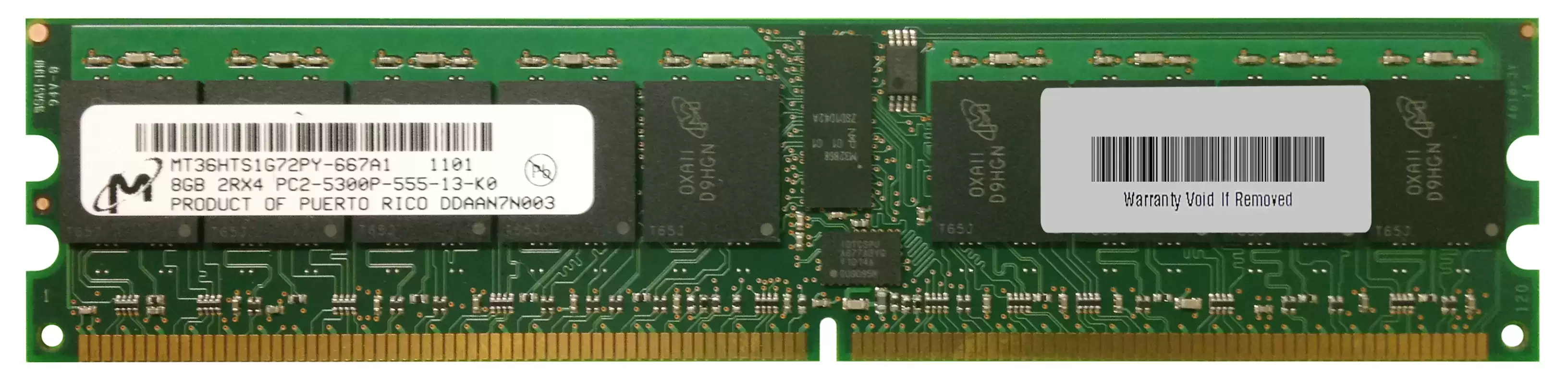 Micron MT36HTS1G72PY-667A1 8GB 667MHz DDR2 PC2-5300 ECC Registered CL5 240-Pin DIMM 1.8V Dual Rank X4 Memory Module