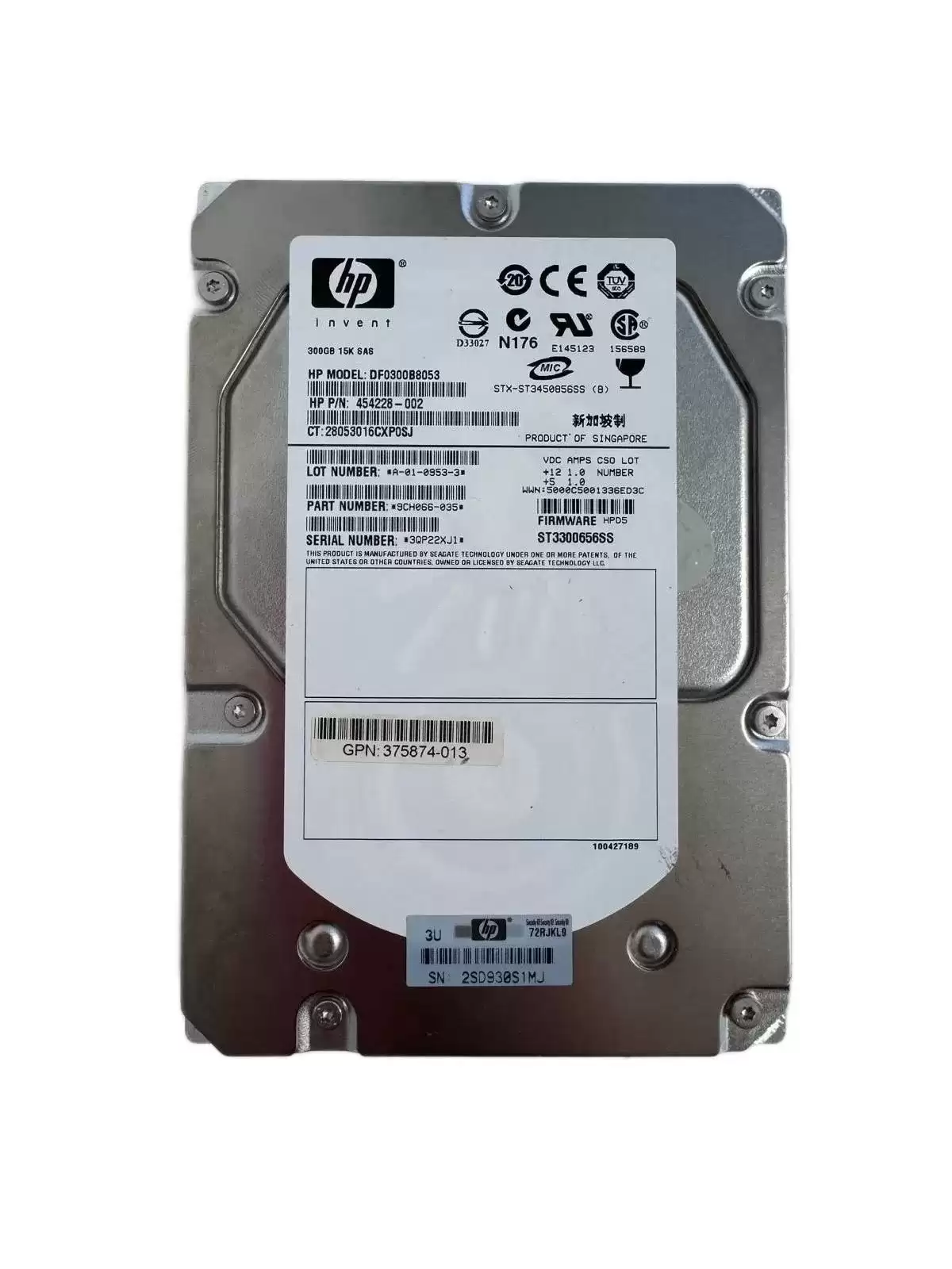 HPE 375874-013 300GB SAS 3Gb/s Dual Port Hot Swap 15000RPM 3.5-inch Internal Hard Drive