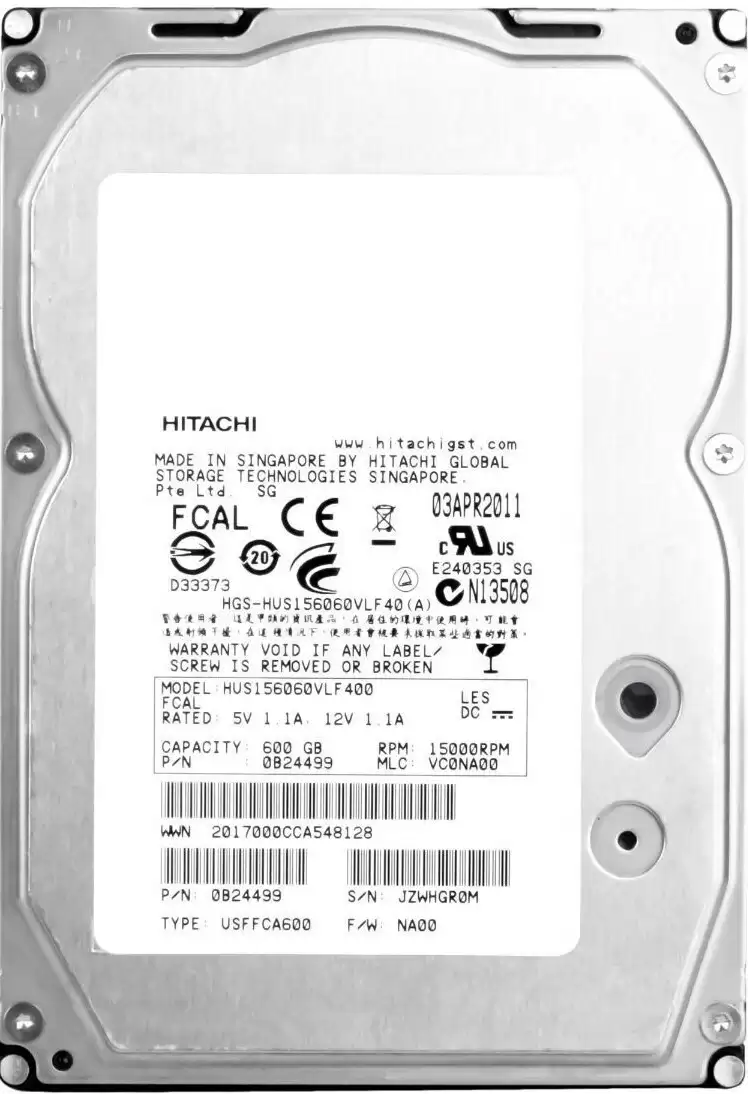 HGST HUS156060VLF400 Ultrastar 15K600 Series 600GB Fiber Channel 4Gb/s 15000RPM 64MB Cache 3.5-inch Internal Hard Drive