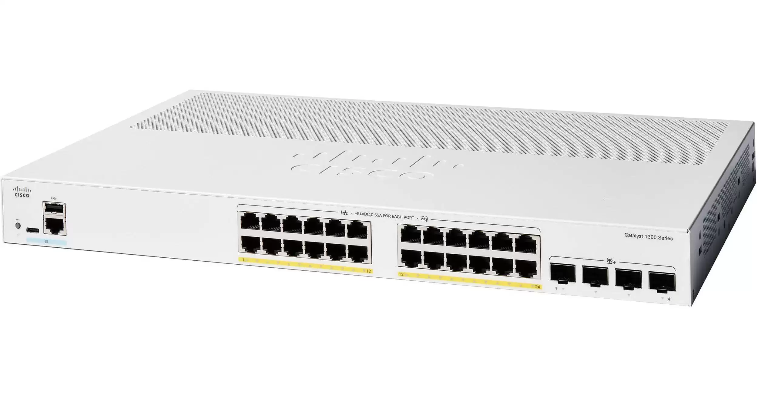 Cisco C1300-24P-4G Catalyst 1300 Series 24-Ports 1GbE RJ-45 Rack Mountable Layer 3 Managed Network Switch with 4-Ports SFP