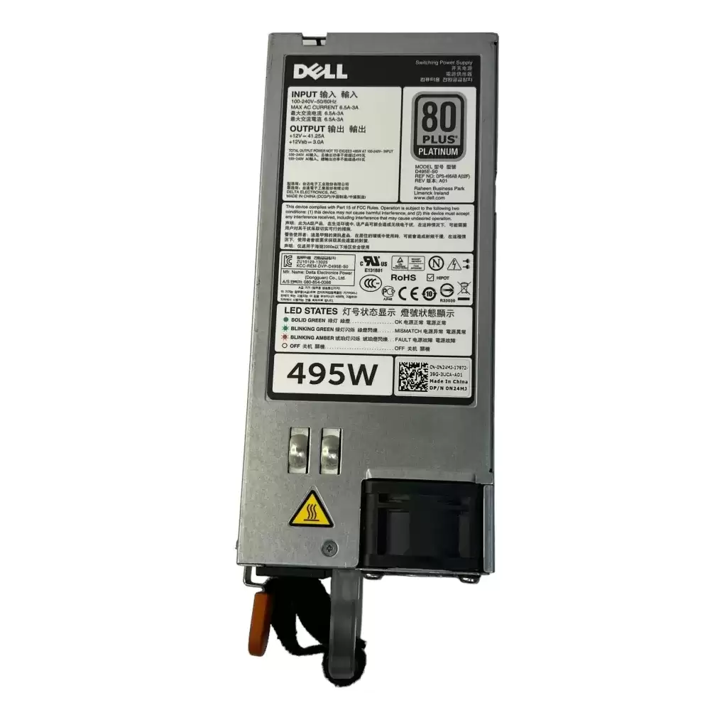 Dell D495E-S0 495-Watts 80 Plus Platinum Redundant Power Supply for PowerEdge R620 R720 and R720XD